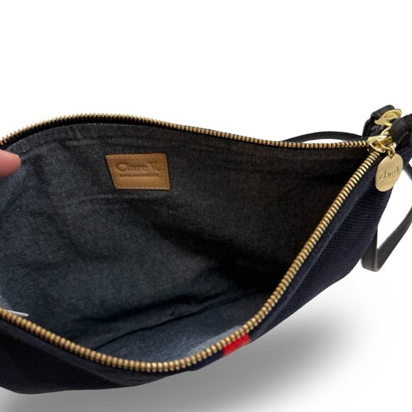 Clare V. Sac Bretelle Navy Perforated Suede w Stripes Crossbody Bag - Picture 8 of 8